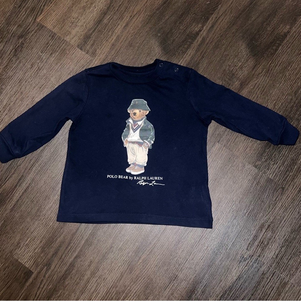 POLO RALPH LAUREN POLO BEAR COTTON LONG SLEEVE T-SHIRT - Navy Size 9M